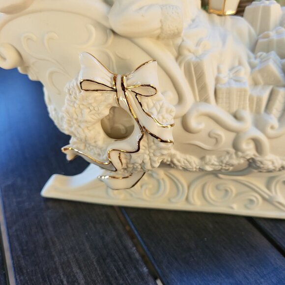 Vintage White with Gold Trim Porcelain Christmas Sleigh with family - Picture 3 of 16